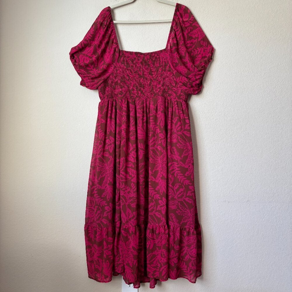Torrid 3X Boho Tea Length Smocked Bodice A-Line Printed Dress